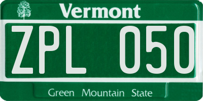 VT license plate ZPL050