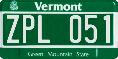 VT license plate ZPL051