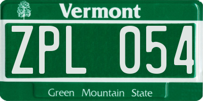 VT license plate ZPL054