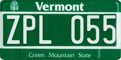 VT license plate ZPL055