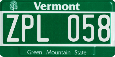 VT license plate ZPL058
