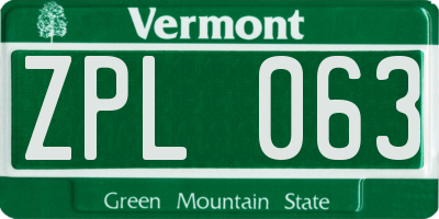 VT license plate ZPL063