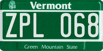 VT license plate ZPL068