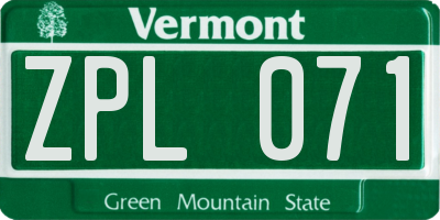 VT license plate ZPL071