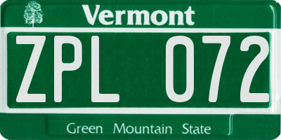 VT license plate ZPL072