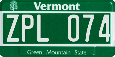 VT license plate ZPL074