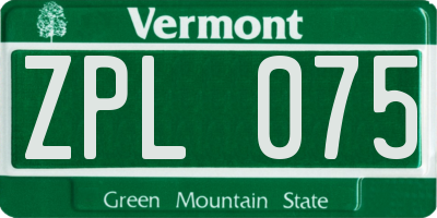 VT license plate ZPL075