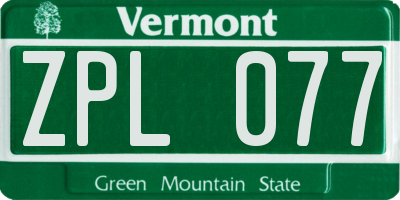 VT license plate ZPL077