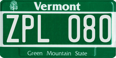 VT license plate ZPL080