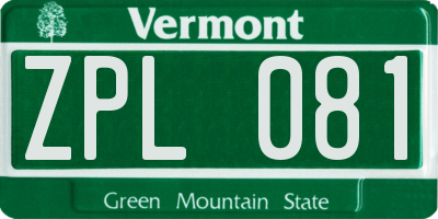 VT license plate ZPL081