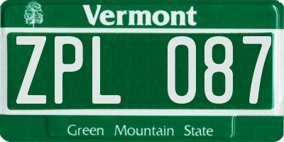 VT license plate ZPL087