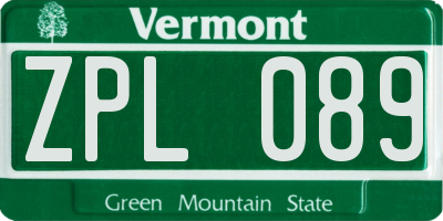 VT license plate ZPL089
