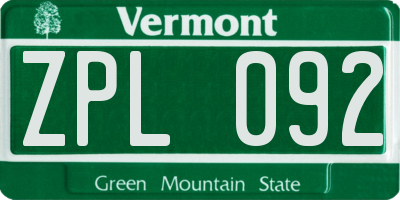 VT license plate ZPL092