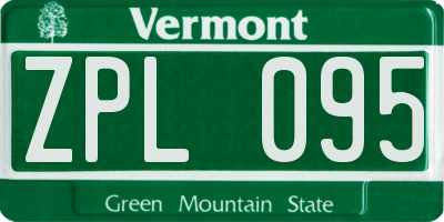 VT license plate ZPL095