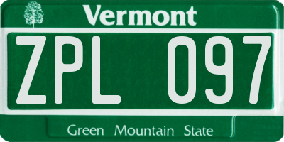 VT license plate ZPL097
