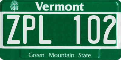 VT license plate ZPL102