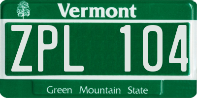 VT license plate ZPL104