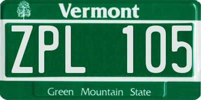 VT license plate ZPL105