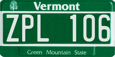 VT license plate ZPL106