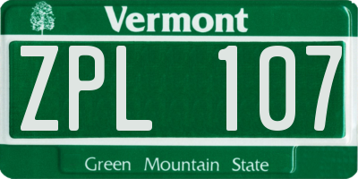 VT license plate ZPL107