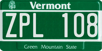 VT license plate ZPL108