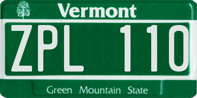 VT license plate ZPL110