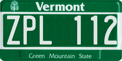 VT license plate ZPL112