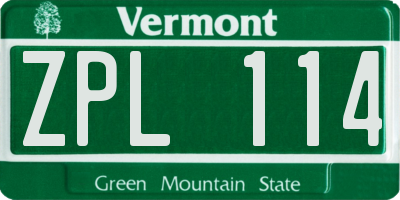 VT license plate ZPL114