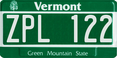 VT license plate ZPL122