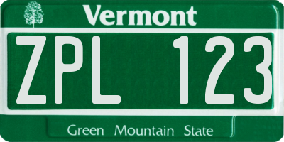 VT license plate ZPL123