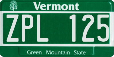 VT license plate ZPL125