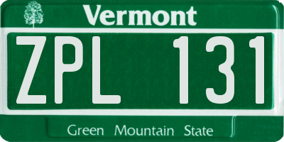 VT license plate ZPL131