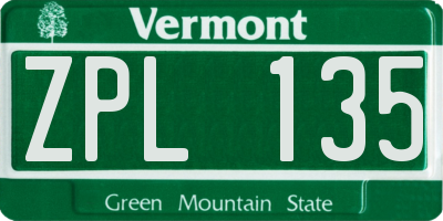 VT license plate ZPL135