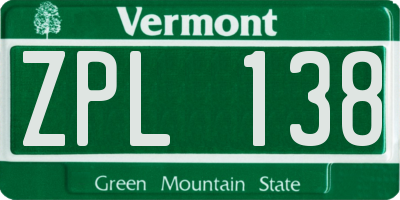 VT license plate ZPL138