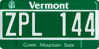 VT license plate ZPL144