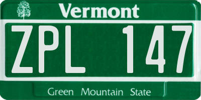 VT license plate ZPL147