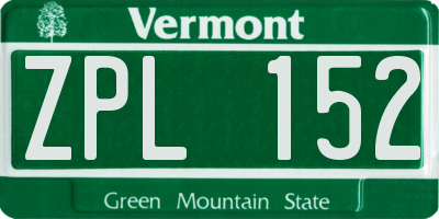 VT license plate ZPL152