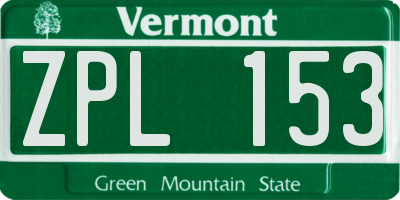 VT license plate ZPL153