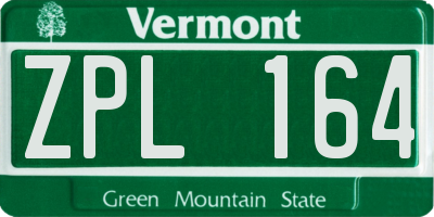 VT license plate ZPL164