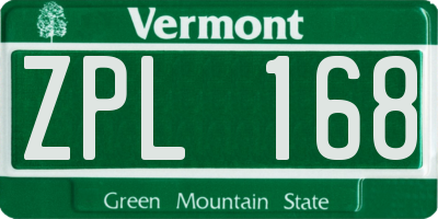 VT license plate ZPL168