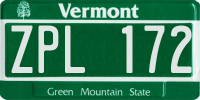 VT license plate ZPL172