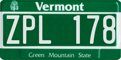 VT license plate ZPL178