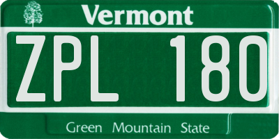 VT license plate ZPL180