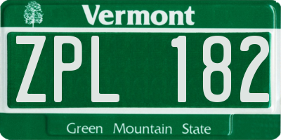 VT license plate ZPL182