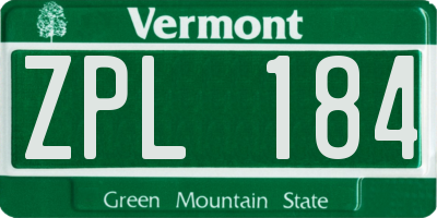 VT license plate ZPL184