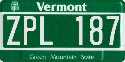 VT license plate ZPL187
