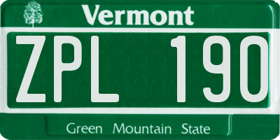 VT license plate ZPL190