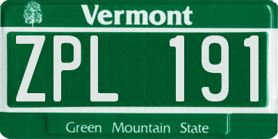 VT license plate ZPL191