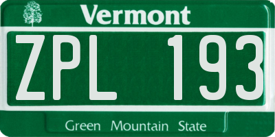 VT license plate ZPL193
