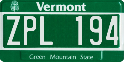 VT license plate ZPL194